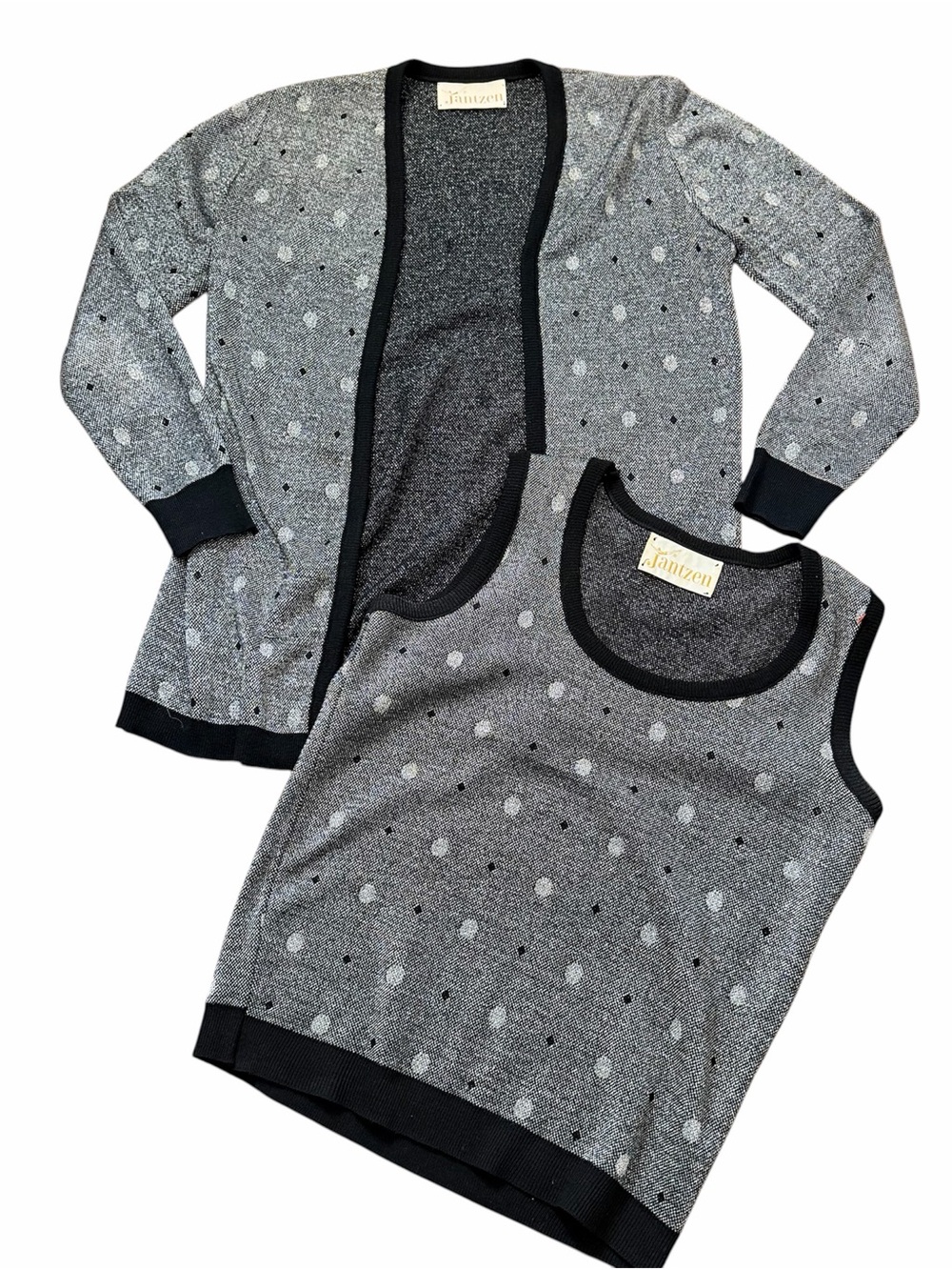 Vintage  60s 70s JANTZEN Metallic 2 Piece Set - Cardigan & Tank - Size M
